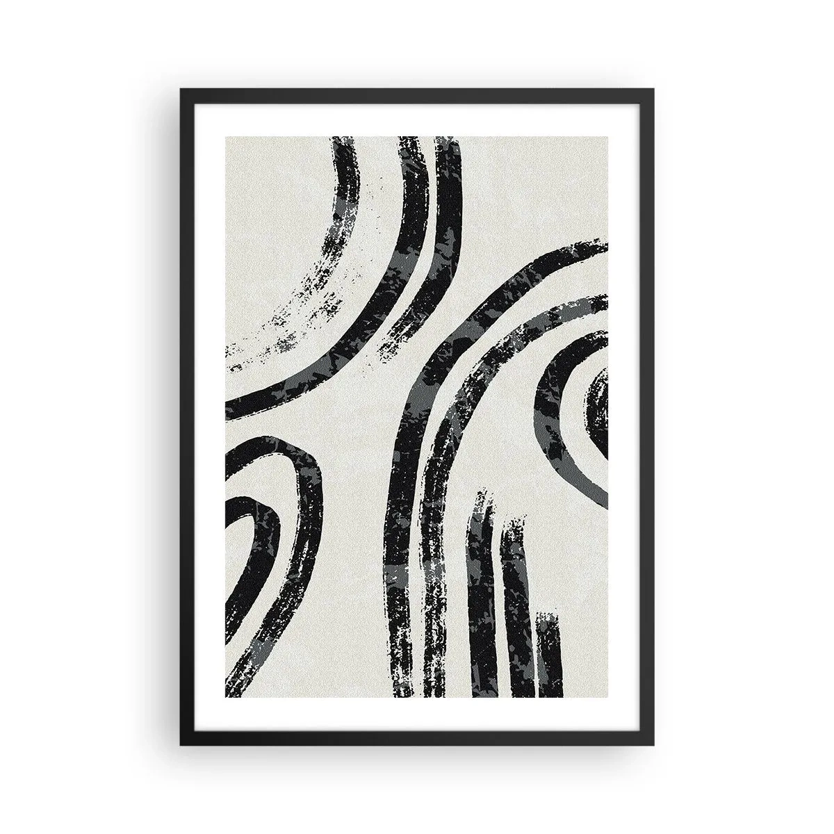 Pôster com moldura preta - Linhas pretas abstratas em um fundo claro - 50x70cm - Meio parado - Decoração de parede moderna para a sala de estar e quarto ARTTOR