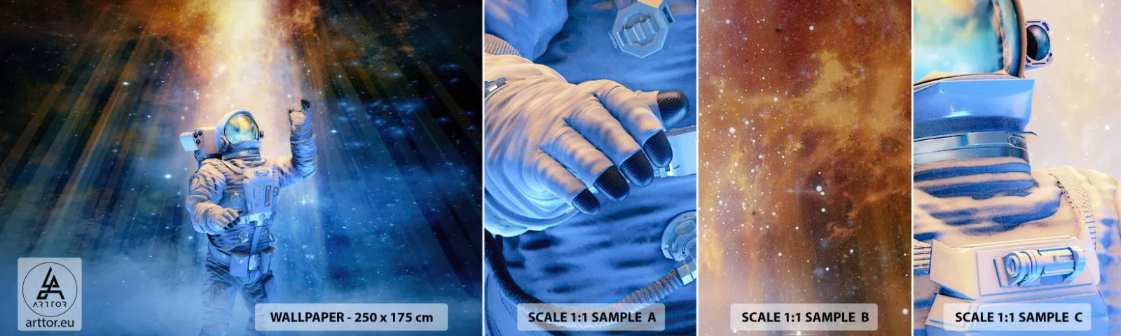Amostra de Papel de Parede Standard Eco - Finalmente chegamos - Abstração, Astronauta, Cosmos - 100x30 cm