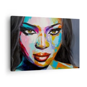Quadro em tela - Um retrato colorido de uma mulher com um olhar intenso - 70x50cm - É impossível tirar os olhos - Decoração de parede moderna para a sala de estar e quarto ARTTOR