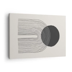 Quadro em tela - Padrão abstrato com linhas e um círculo preto em um fundo claro - 70x50cm - Tremores e confiança - Decoração de parede moderna para a sala de estar e quarto ARTTOR