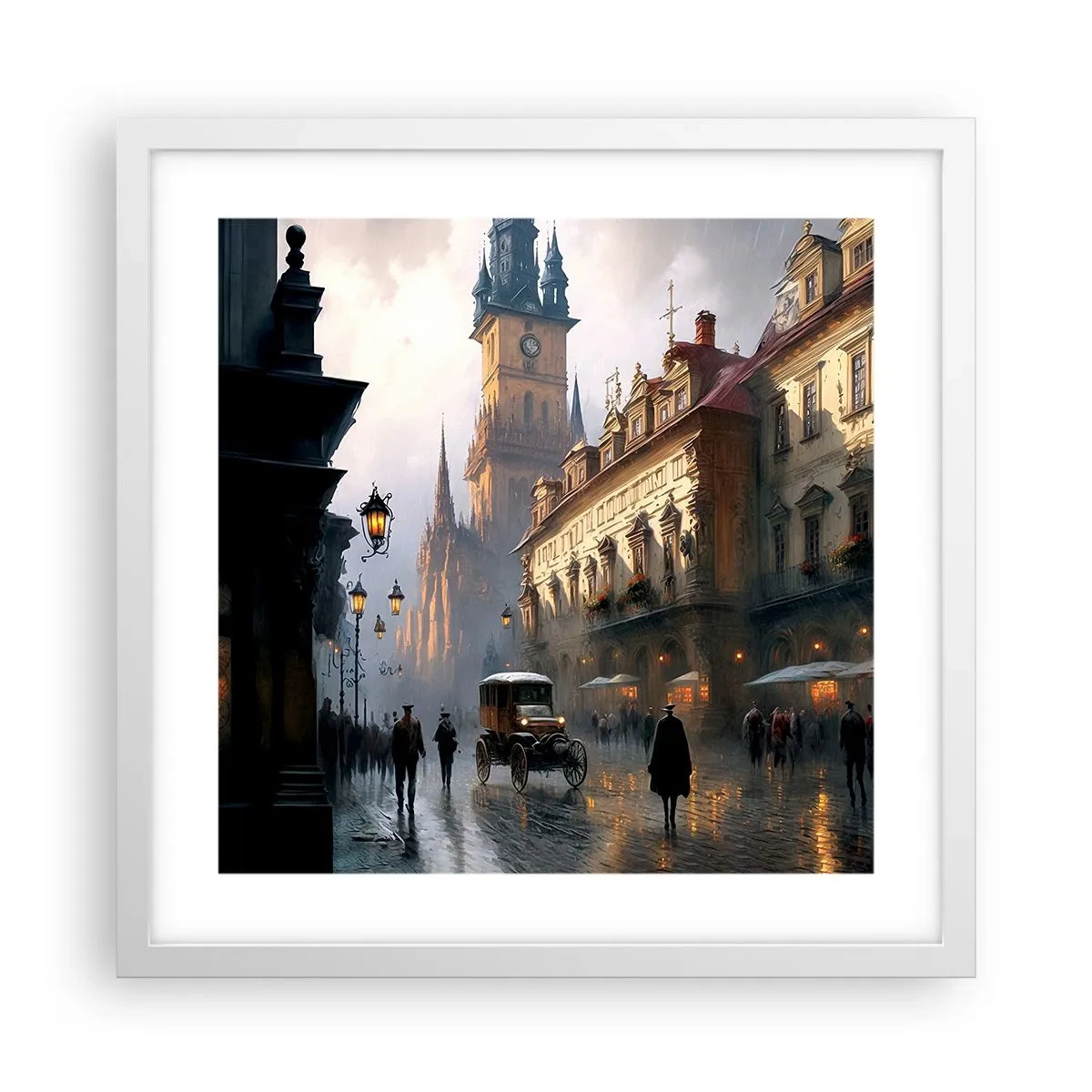 Pôster em moldura branca - O encanto de uma noite em Praga - 40x40 cm