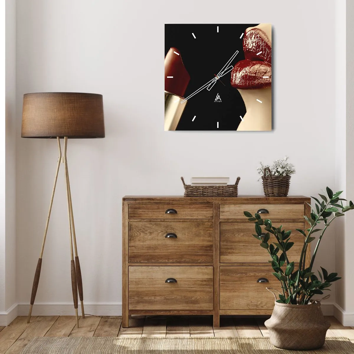 Relógio de parede - Relógio em vidro - Sensualidade e brilho do carmim - 40x40 cm
