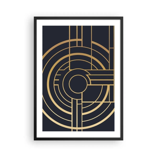 Pôster com moldura preta - Padrão geométrico Art Déco com elementos dourados em fundo escuro - 50x70cm - Rotação das coisas - Decoração de parede moderna para a sala de estar e quarto ARTTOR