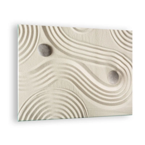 Quadro em vidro - Areia minimalista com pedras e padrões geométricos - 70x50cm - Um toque de calor - Decoração de parede moderna para a sala de estar e quarto ARTTOR