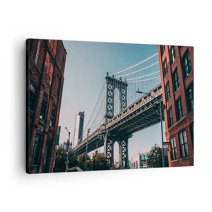 Quadro em tela - Uma ponte entre edifícios em uma paisagem urbana - 70x50cm - Sobre as ondas da cidade - Decoração de parede moderna para a sala de estar e quarto ARTTOR