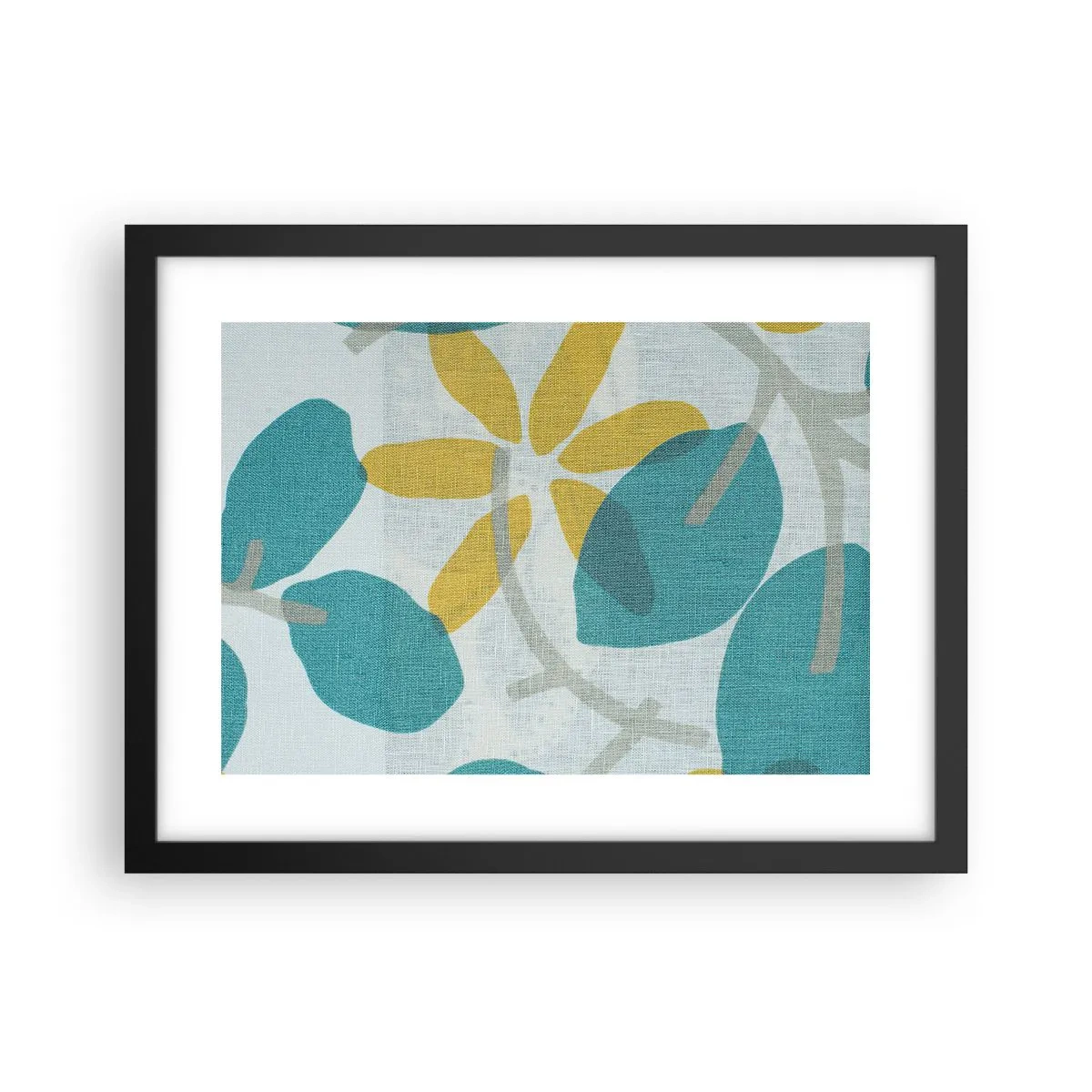 Pôster com moldura preta - Entre as folhas azuis - 40x30 cm