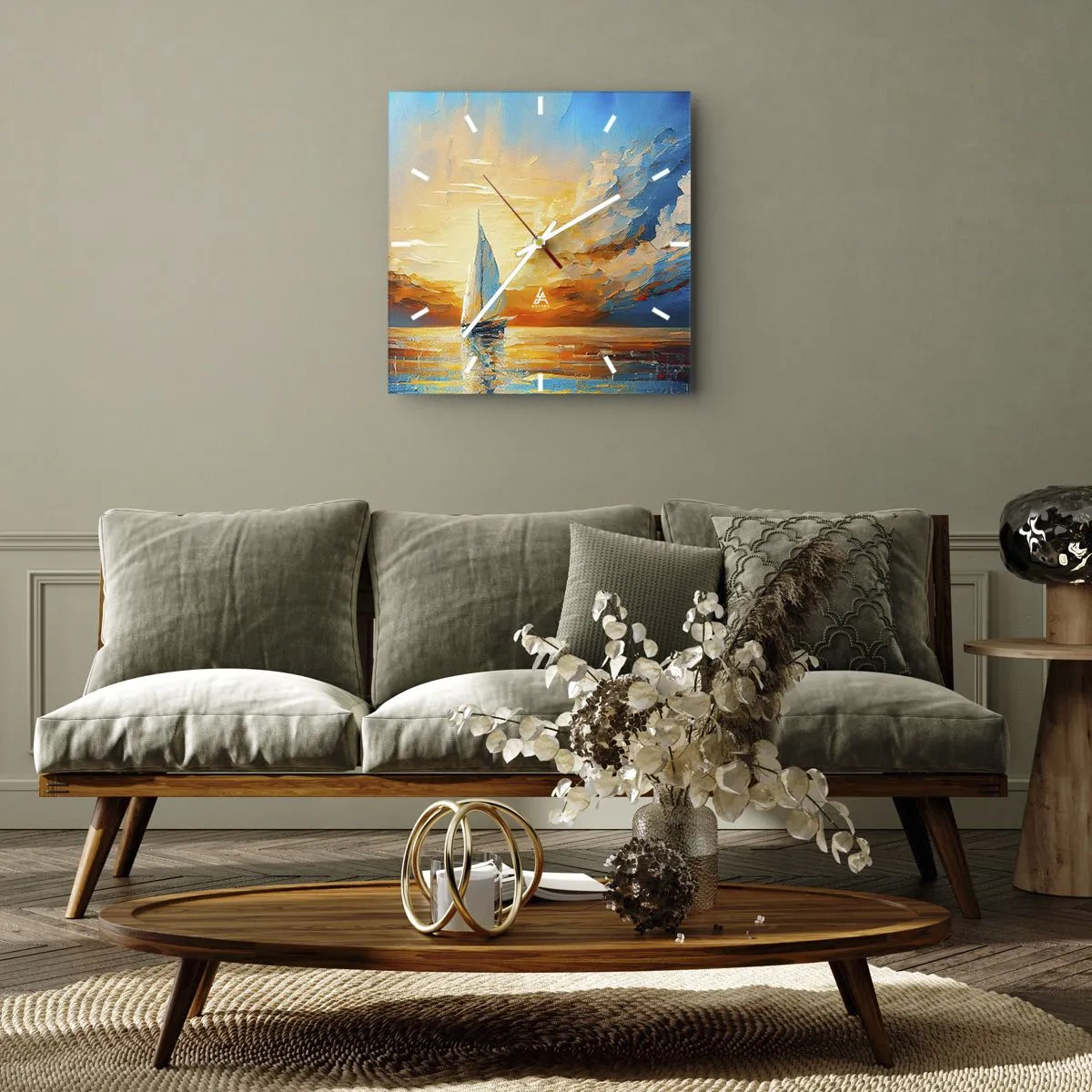 Relógio de parede - Relógio em vidro - Balsa em ouro - 40x40 cm