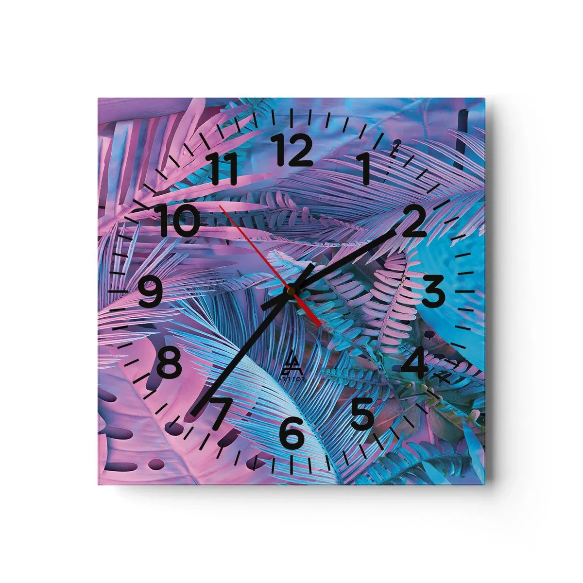 Relógio de parede - Relógio em vidro - Trópicos em rosa e azul - 30x30 cm