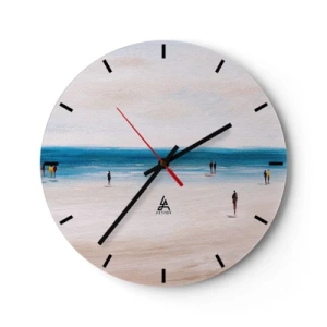 Relógio de parede - Relógio em vidro - Figuras caminhando na praia com vista para o mar calmo - 30x30cm - Uma necessidade natural - Decoração de parede moderna para a sala de estar, cozinha e quarto ARTTOR
