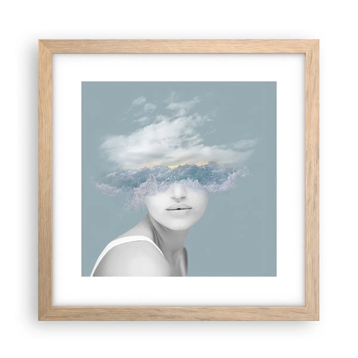 Pôster com moldura de carvalho claro - Com a cabeça nas nuvens - 30x30 cm