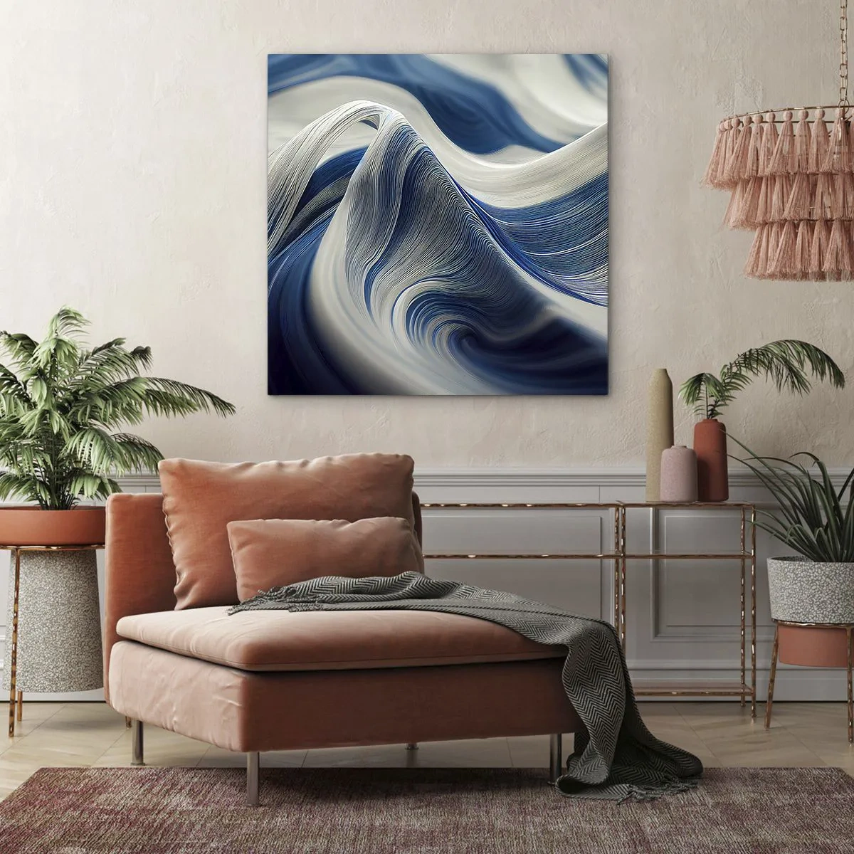 Quadro em tela - A fluidez do azul e do branco - 30x30 cm