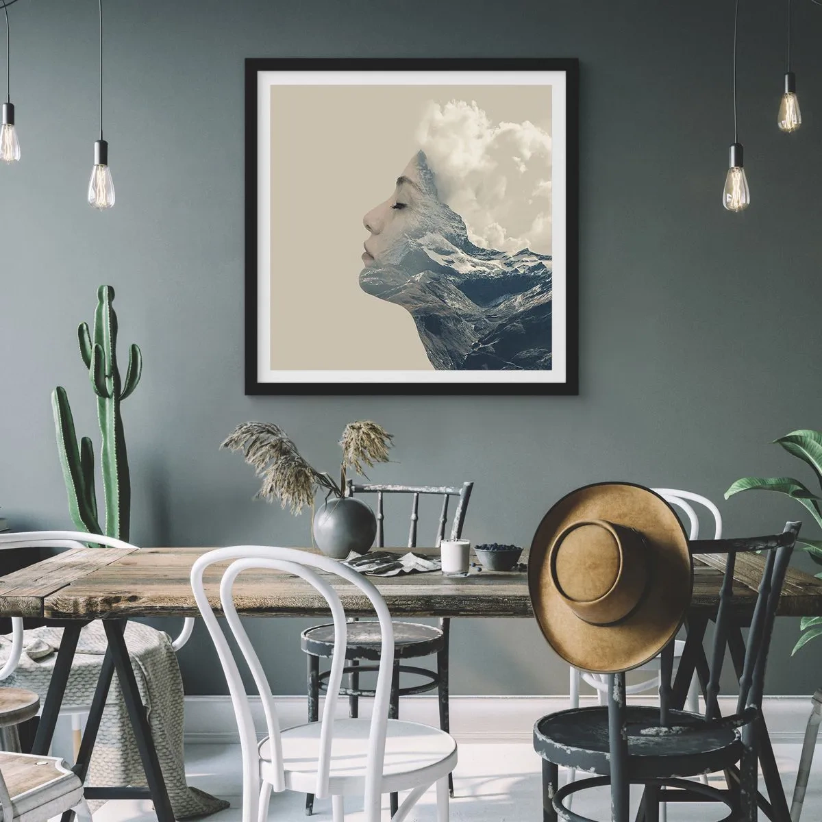 Pôster com moldura preta - A beleza dos elementos da natureza - 40x40 cm