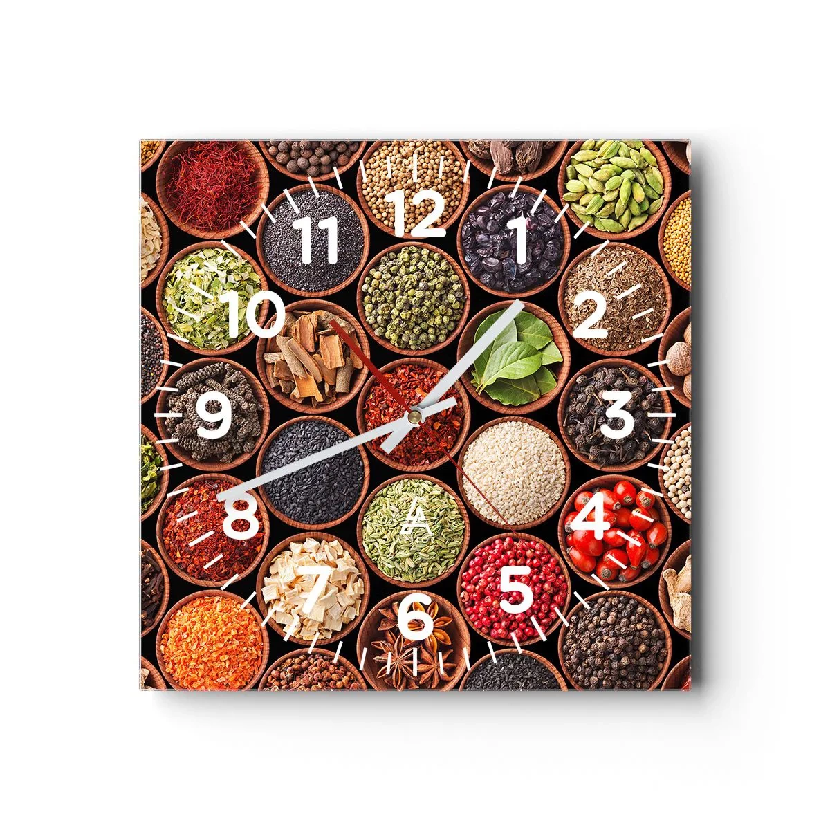 Relógio de parede - Relógio em vidro - Todos os sabores do mundo - 40x40 cm
