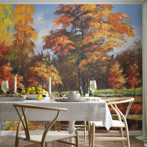 Papel de Parede Premium Sand - Paisagem em ouro e bronze - Paisagem, Floresta, Impressionismo - 100x70 cm