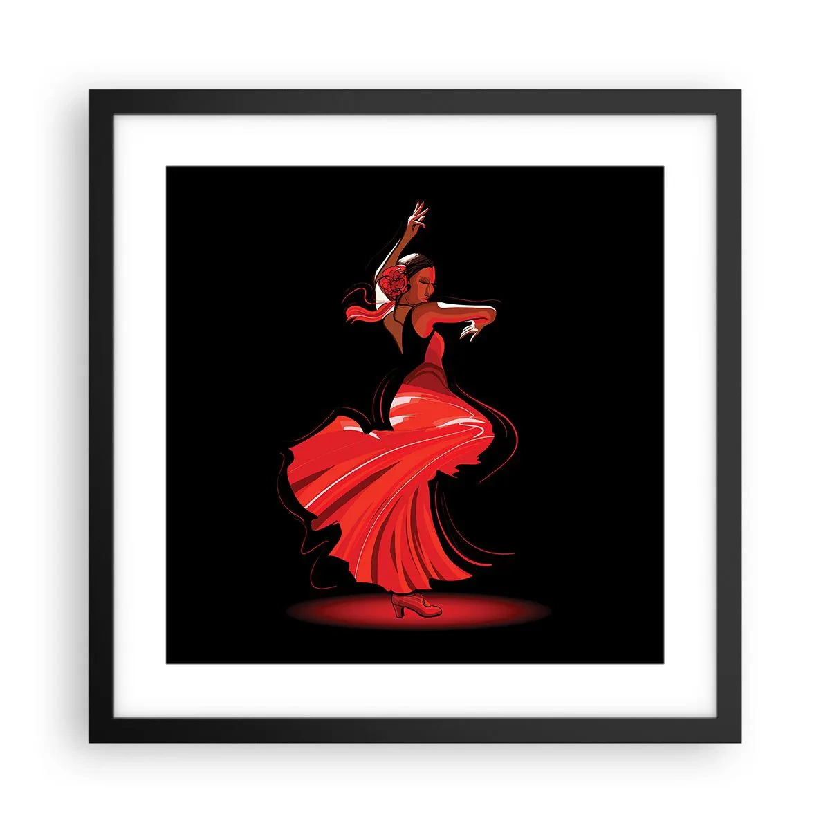 Pôster com moldura preta - O espírito ardente do flamenco - 40x40 cm