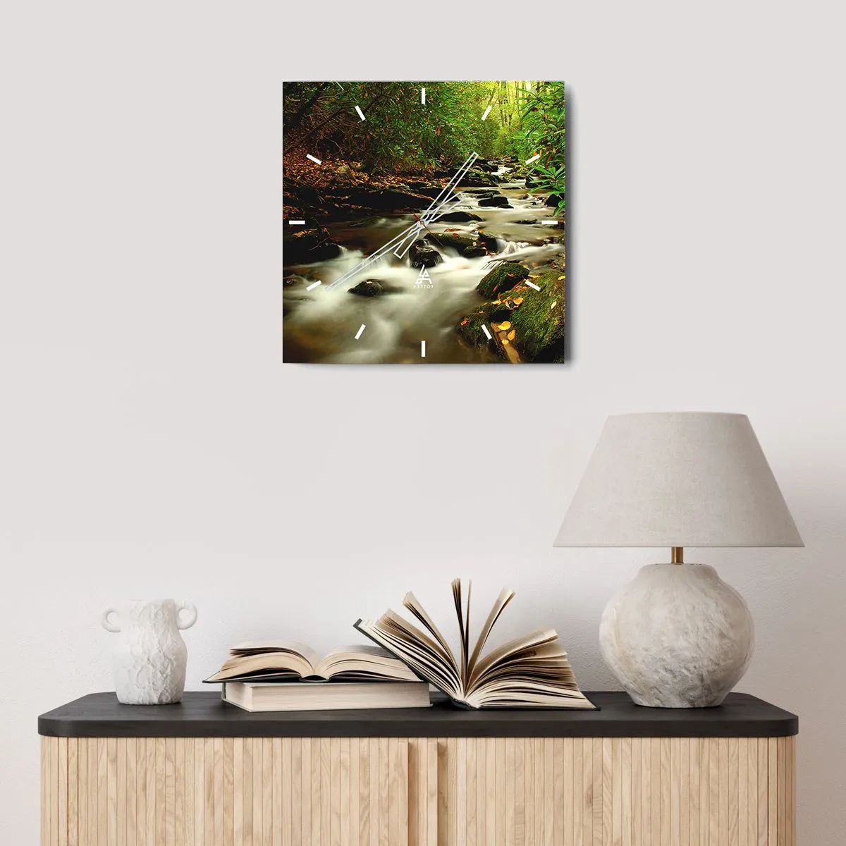 Relógio de parede - Relógio em vidro - Como prata líquida - 30x30 cm