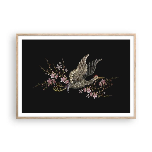 Pôster com moldura de carvalho claro - Pássaro exótico e bordado - 100x70 cm