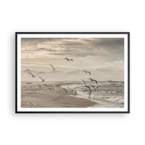 Pôster com moldura preta - O som do mar, o canto dos pássaros - 100x70 cm