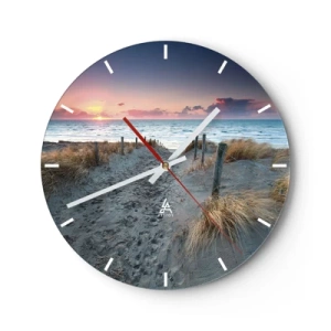 Relógio de parede - Relógio em vidro - Entrada para a praia ao pôr do sol com vista para o mar - 30x30cm - Derramou um arco-íris de esplendor radiante.... - Decoração de parede moderna para a sala de estar, cozinha e quarto ARTTOR