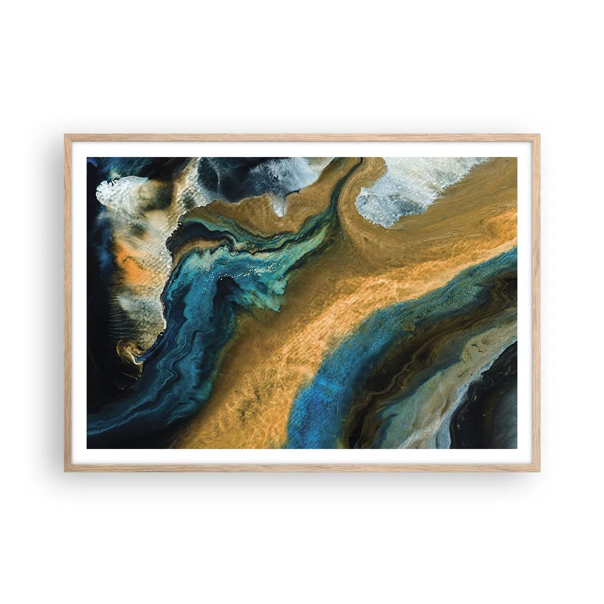 Pôster com moldura de carvalho claro - Azul – amarelo – influências mútuas - 100x70 cm