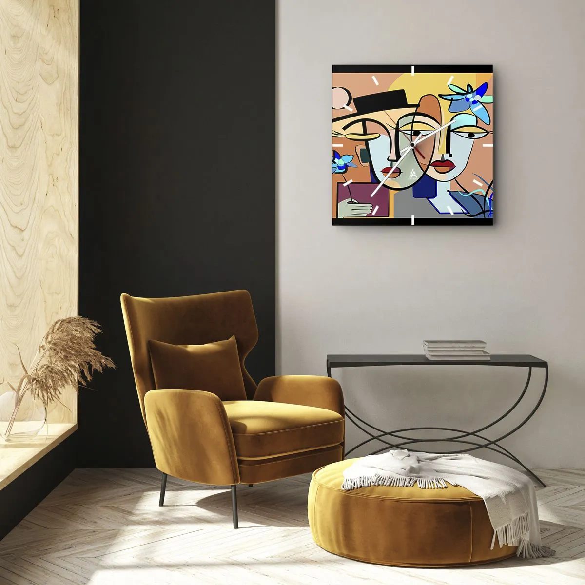 Relógio de parede - Relógio em vidro - O randez vous de Picasso - 30x30 cm