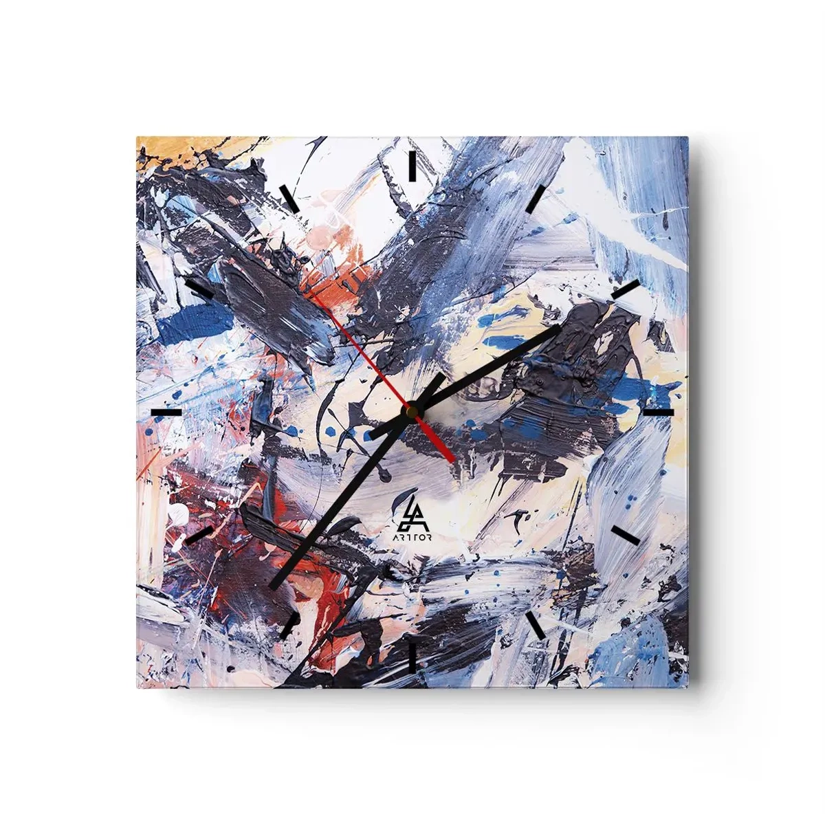 Relógio de parede - Relógio em vidro - Dança louca da abstração - 30x30 cm