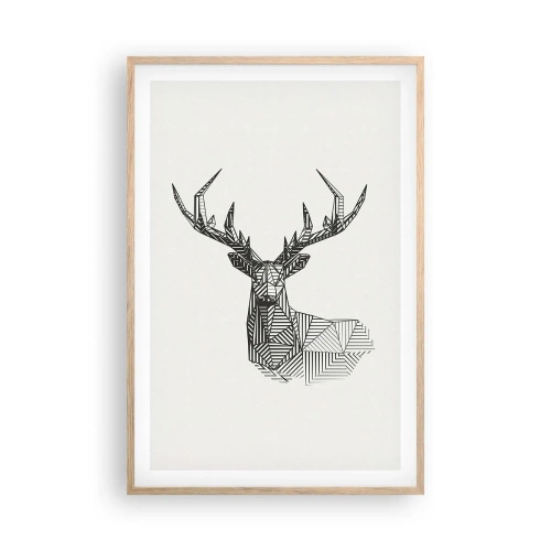 Pôster com moldura de carvalho claro - Veado em estilo cubista - 61x91 cm