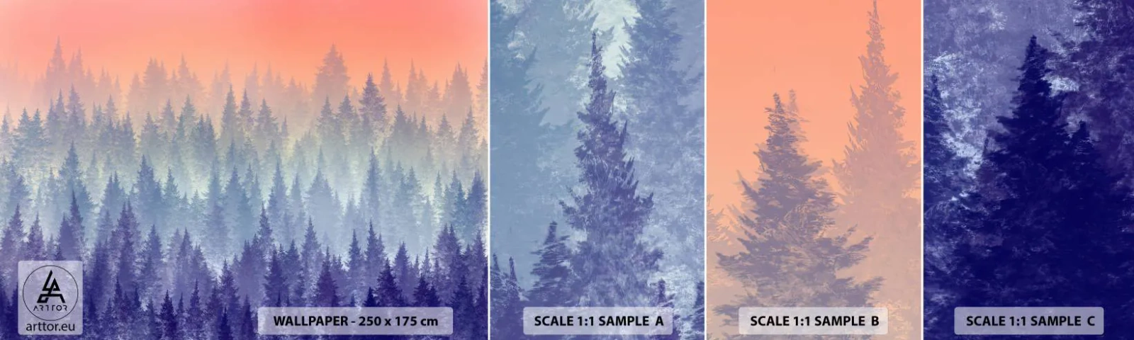 Amostra de papel de parede autocolante Deluxe Sticker - Alto, mais alto, para o céu - Abstração, Floresta, Pedaço - 100x30 cm