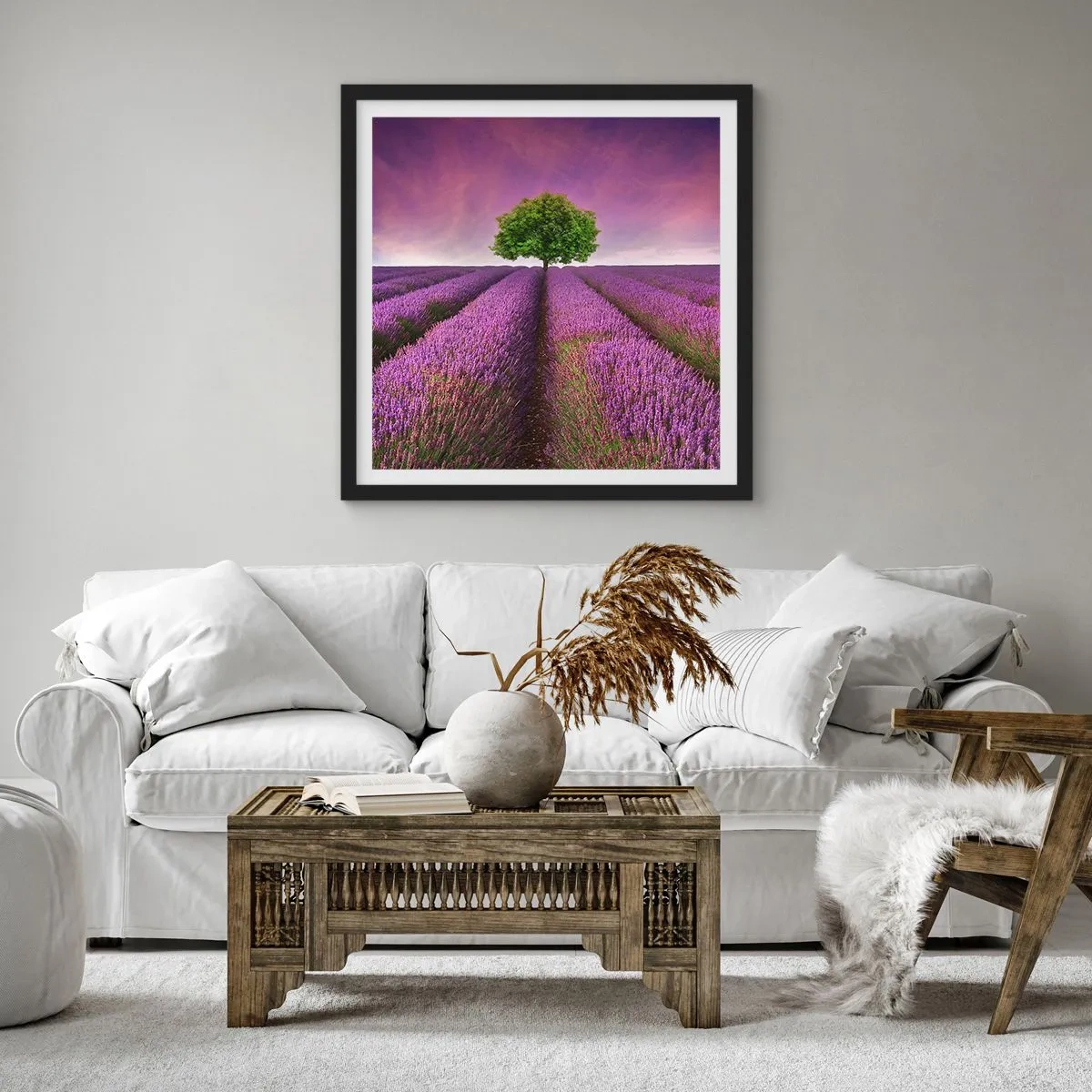 Pôster com moldura preta - Nos campos de lavanda - 60x60 cm