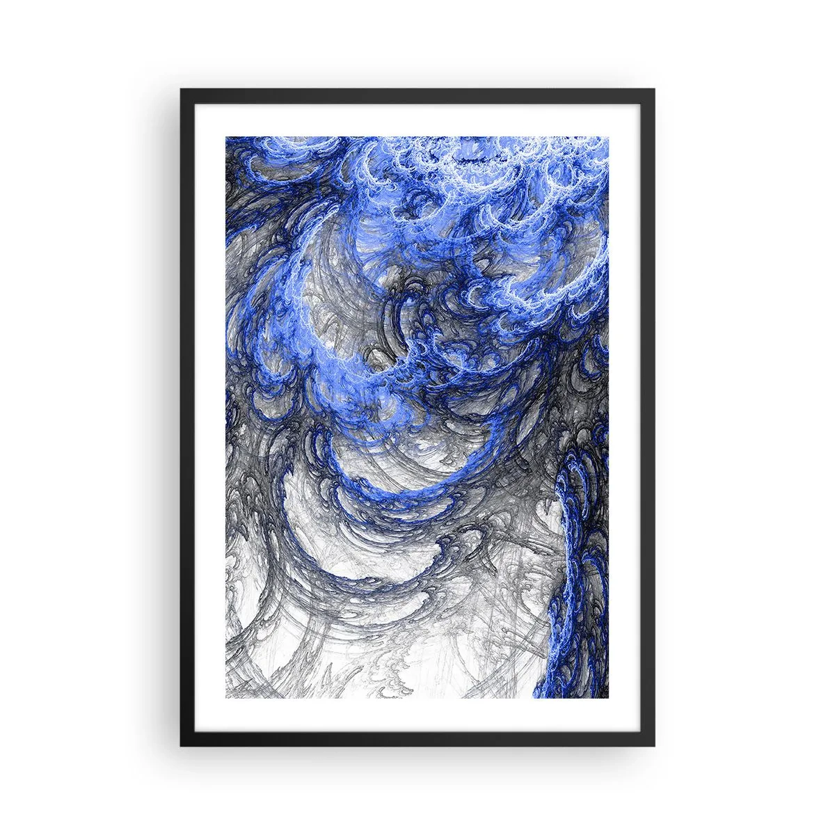Pôster com moldura preta - Ondas abstratas em tons de azul e cinza - 50x70cm - O nascimento de uma onda - Decoração de parede moderna para a sala de estar e quarto ARTTOR