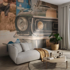 Papel de Parede Autocolante Deluxe Sticker - Encontro com uma lenda - Carro, Automotivo, Moda antiga - 100x70 cm