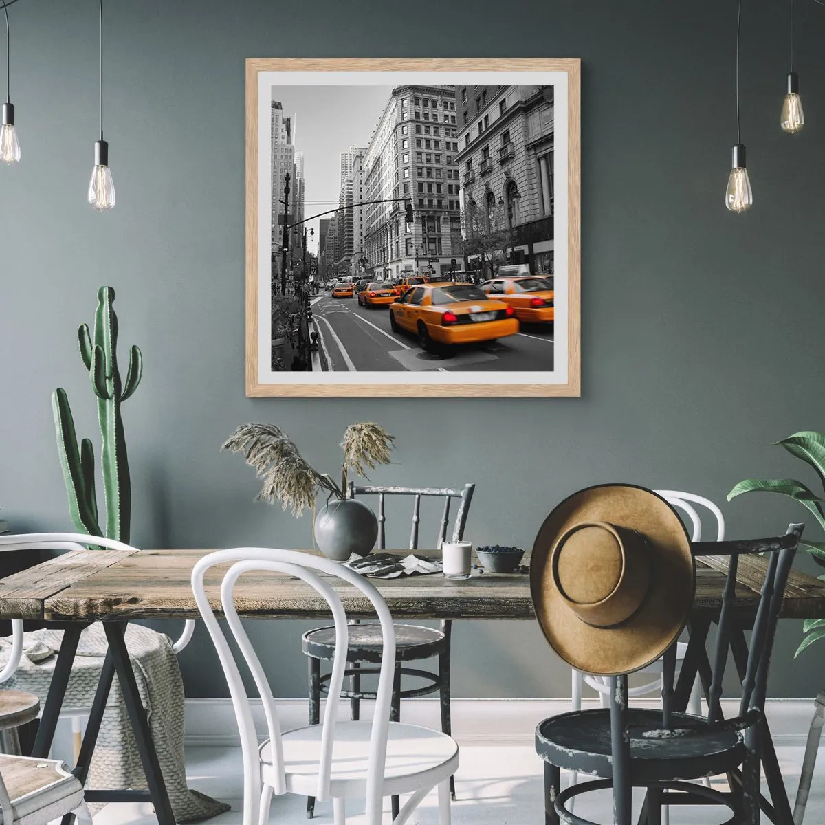 Pôster com moldura de carvalho claro - Sol da cidade grande - 60x60 cm