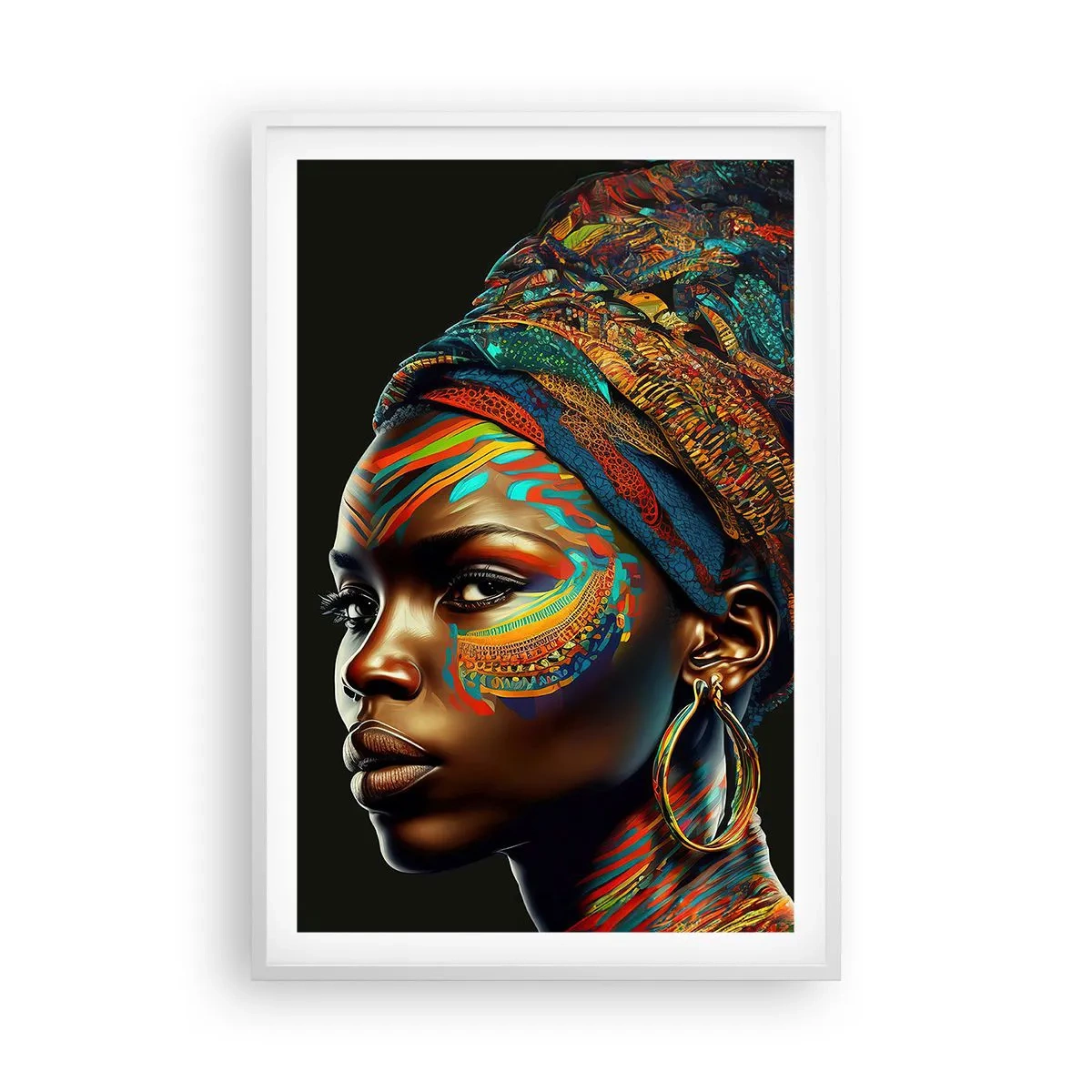 Pôster em moldura branca - Rainha africana - 61x91 cm