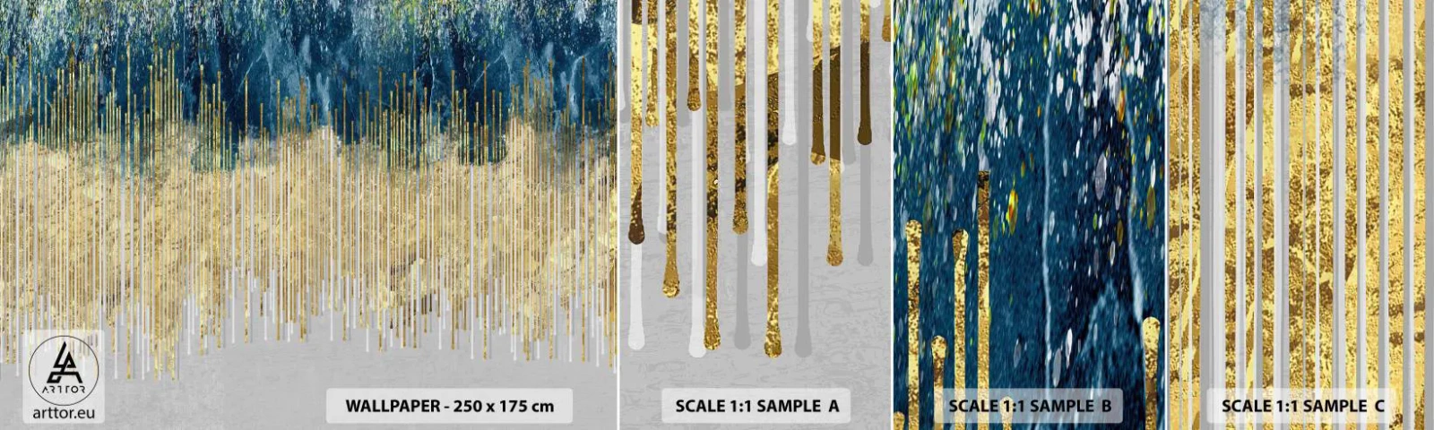 Amostra de Papel de Parede Standard Eco - Borda dourada - Pedaço, Art Deco, Contemporâneo - 100x30 cm