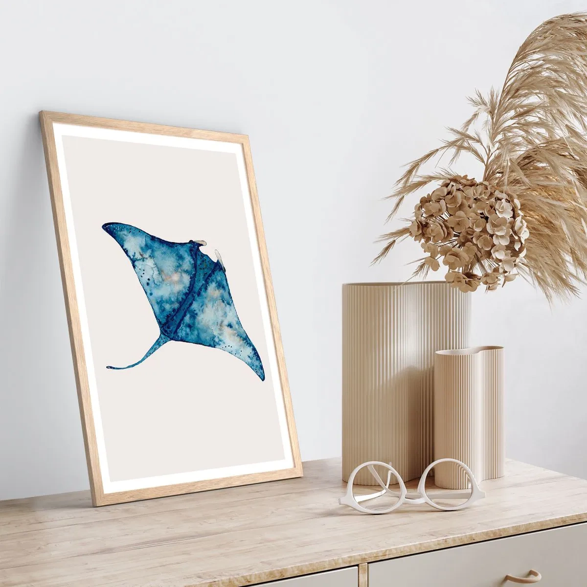 Pôster com moldura de carvalho claro - A vida em azul - 61x91 cm