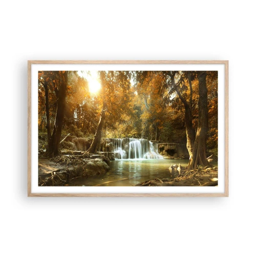 Pôster com moldura de carvalho claro - A cascata do parque - 91x61 cm
