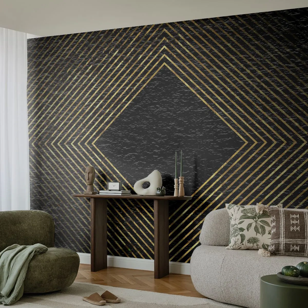 Papel de Parede Premium Sand - Geometria em estilo glamoroso - Art Deco, Moderno, Glamour - 100x70 cm