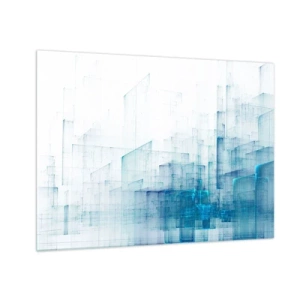 Quadro em vidro - Composição geométrica abstrata em tons de azul - 70x50cm - Como o espaço ficou - Decoração de parede moderna para a sala de estar e quarto ARTTOR