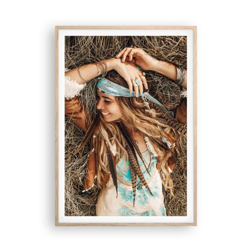 Pôster com moldura de carvalho claro - A caminho do verão do amor - 70x100 cm