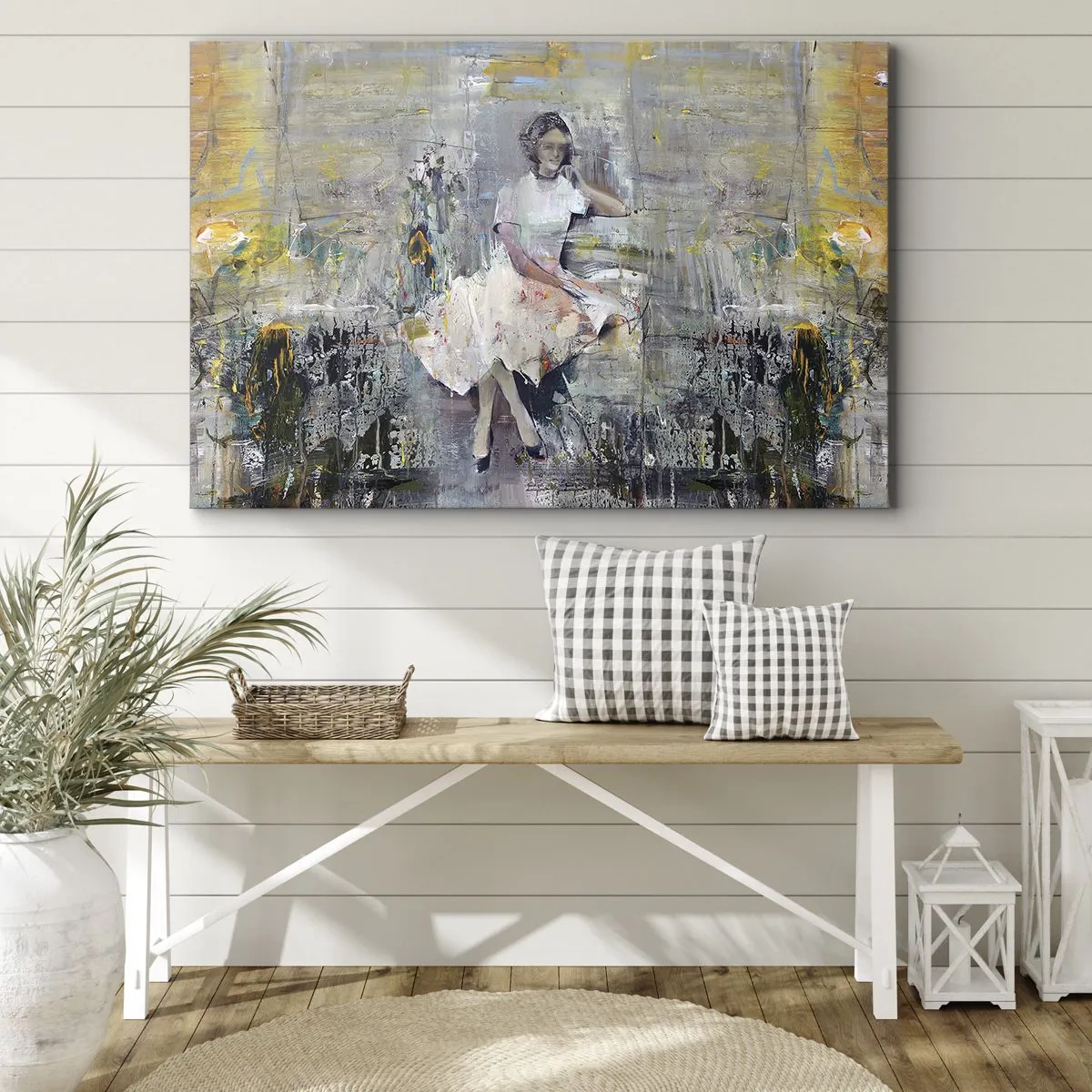 Quadro em tela - Retrato artístico de uma mulher em tons pastel - 70x50cm - Clássica e moderna - Decoração de parede moderna para a sala de estar e quarto ARTTOR