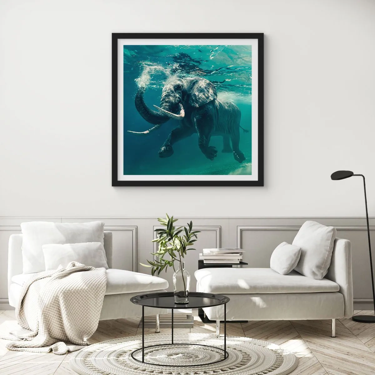 Pôster com moldura preta - Todo mundo gosta de nadar - 40x40 cm