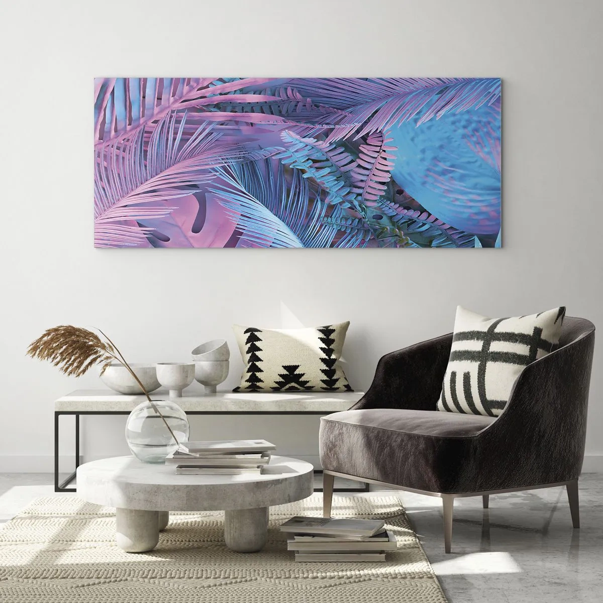 Quadro em vidro - Trópicos em rosa e azul - 100x40 cm