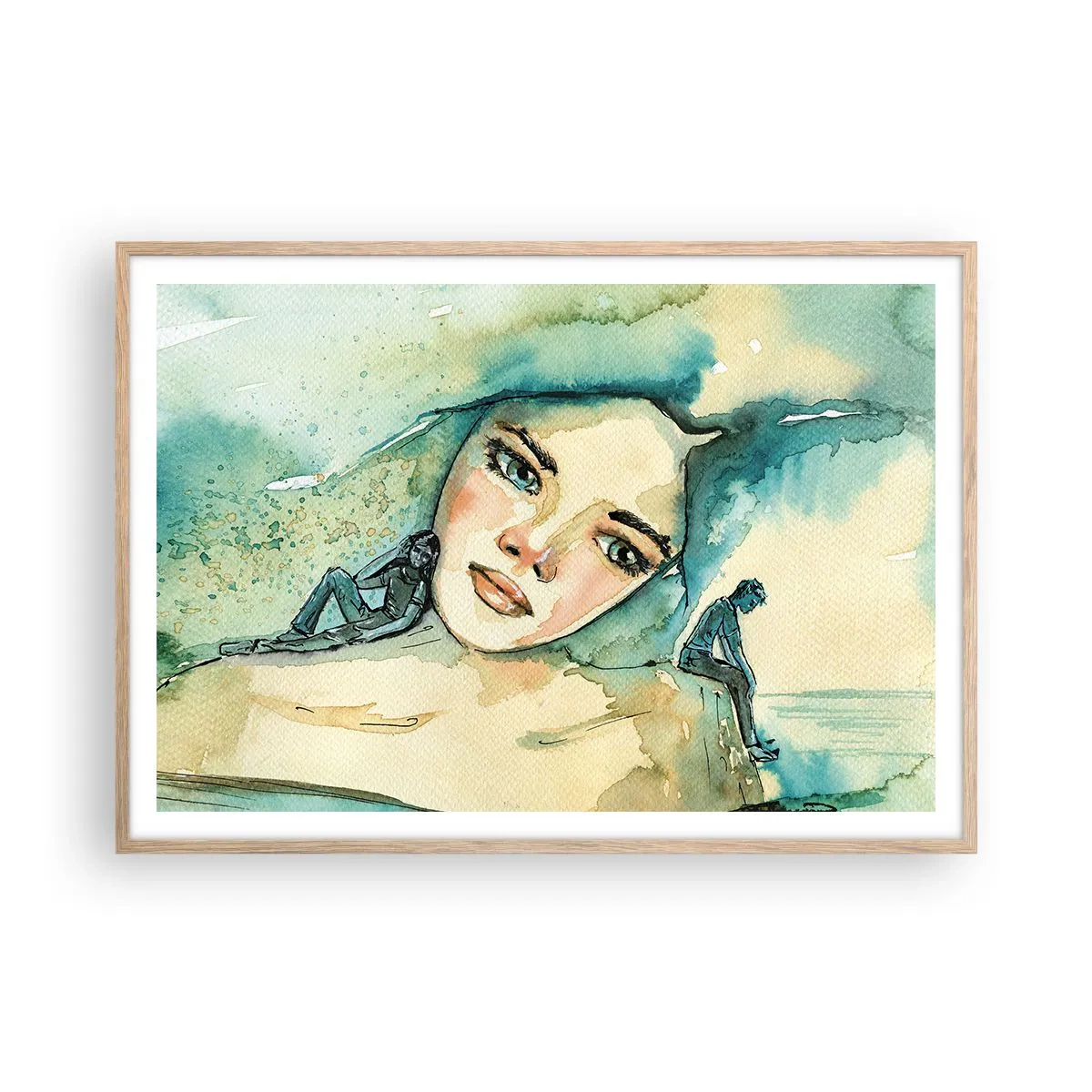 Pôster com moldura de carvalho claro - Am I blue? - 100x70 cm