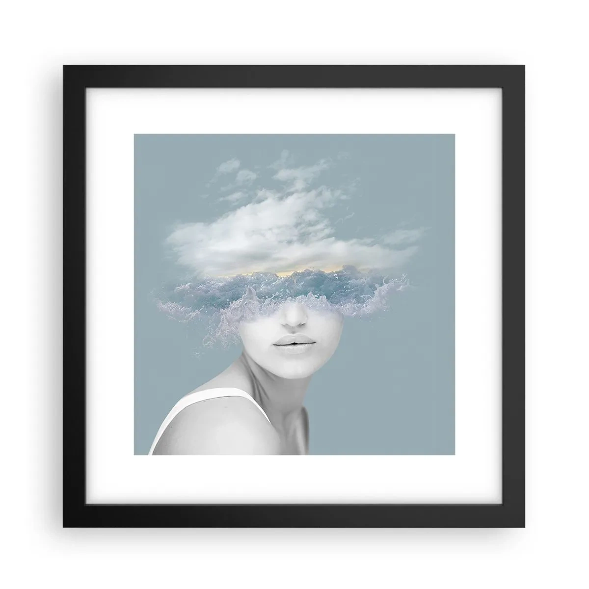 Pôster com moldura preta - Com a cabeça nas nuvens - 30x30 cm