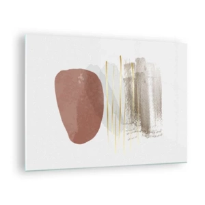 Quadro em vidro - Abstração minimalista com formas bege e marrom - 70x50cm - Colunata abstrata - Decoração de parede moderna para a sala de estar e quarto ARTTOR
