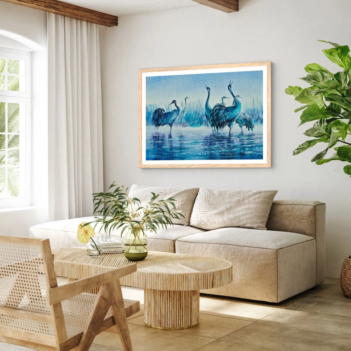 Pôster com moldura de carvalho claro - Reunião matinal - 91x61 cm