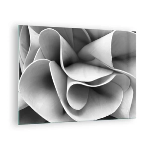 Quadro em vidro - Close-up em preto e branco de formas espirais abstratas - 70x50cm - Acontece no espaço - Decoração de parede moderna para a sala de estar e quarto ARTTOR
