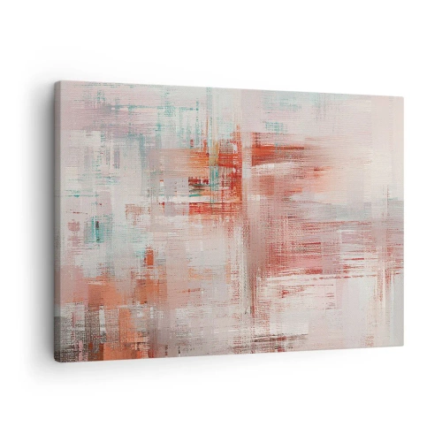 Quadro em tela - Uma composição abstrata com tons de vermelho e cores pastéis. - 70x50cm - Nebuloso. Mas rosa - Decoração de parede moderna para a sala de estar e quarto ARTTOR