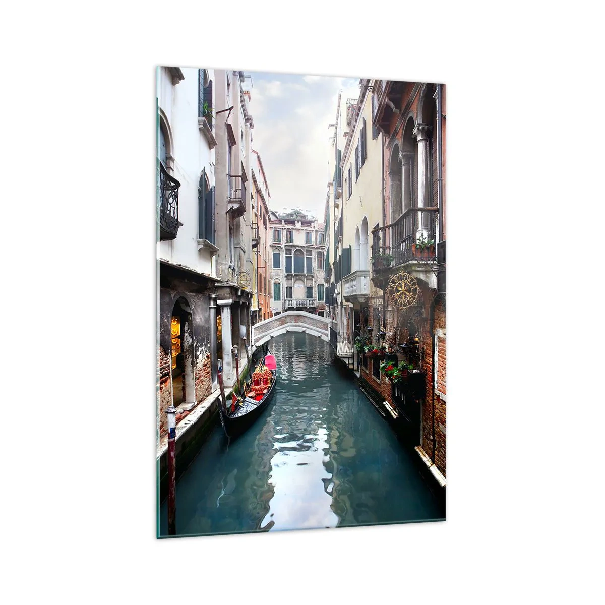 Quadro em vidro - Paisagem veneziana com gôndola e ponte - 70x100 cm