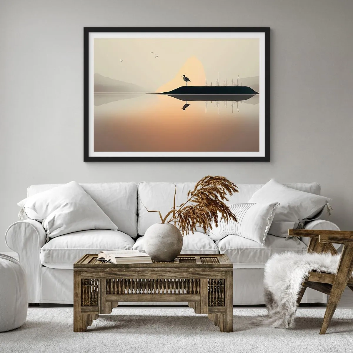 Pôster com moldura preta - Senhor no lago - 70x50 cm